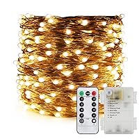 ER CHEN 200 LED String Lights, Battery Operated Waterproof Fairy Lights with Remote, 66 ft 8 Modes Silver Coated Copper Wire Christmas Lights with Timer for Bedroom Wedding Party (Warm White)
