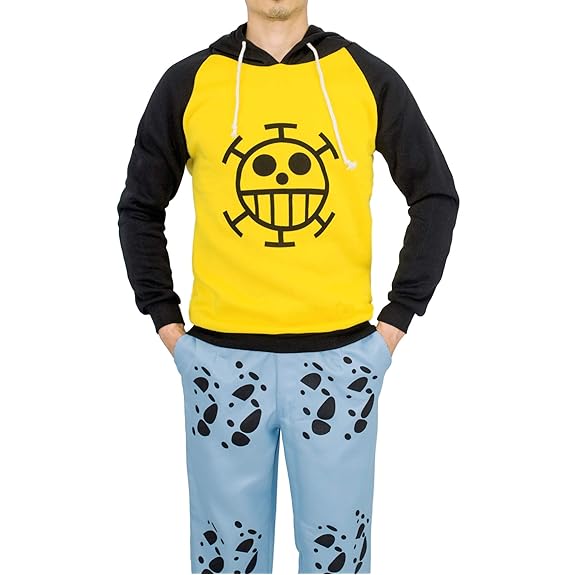 for Trafalgar Law Hooded Long Sleeve Cosplay Costume Yellow Black Tops for Adults S-XXL 