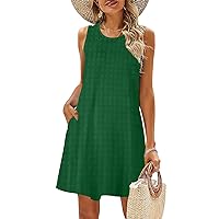 Womens Summer Casual Sleeveless Tank Dresses with Pockets Trendy Textured Short Beach Dress Sundress for Women 2024