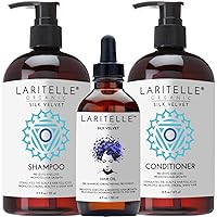 Organic Hair Growth Set Silk Velvet | Shampoo 17 oz + Conditioner 16 oz + Hair Loss Treatment 4 oz | Plant-based Keratin Protein + Biotin + Rosemary, Geranium, Chamomile. SLS-free. Vegan. GF