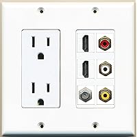 RiteAV - 2 x 15 Amp 125V Power Outlet 3 x RCA - 2 X HDMI and 1 x Coax Cable TV Port Wall Plate White