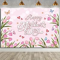 MEHOFOND 7x5ft Mother's Day Backdrop Pink Floral Tulip Happy Mothers Day Party Decorations Background Butterfly Red Heart Happy Mother's Day Indoor Outdoor Garden Yard Home Decorations Backdrop Banner