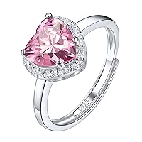 Suplight 925 Sterling Silver Round Shape/Heart/Square/Pear Shape Halo Birthstone Ring, Sparkling Solitaire Engagement Wedding Rings for Women (with Gift Box)