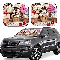 2 Pcs Car Windshield Sun Shade Foldable Cupcakes and Ice Cream Front Windshield Sunshade Portable Sunshield Blocks Keep Your Vehicle Cool for Most Sedans SUV Truck Medium