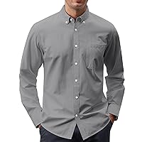 J.VER Mens Cotton Oxford Shirts Long Sleeve Button Collar Shirt Solid Regular Fit Dress Shirts with Pocket Charcoal Grey Small