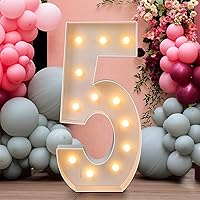 4 ft Lighted Marquee Numbers Giant Mosaic Numbers Frame Set Large White Marquee Number Party Decoration with Light String for Birthday Anniversary Decorative Balloon Frame (Number 5)