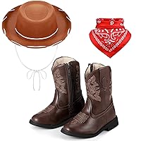 Cowboy Accessory Set, Include Toddler Boys Cowboy Boots, Kids Felt Cowboy Hat with Bandanna, Kids Size