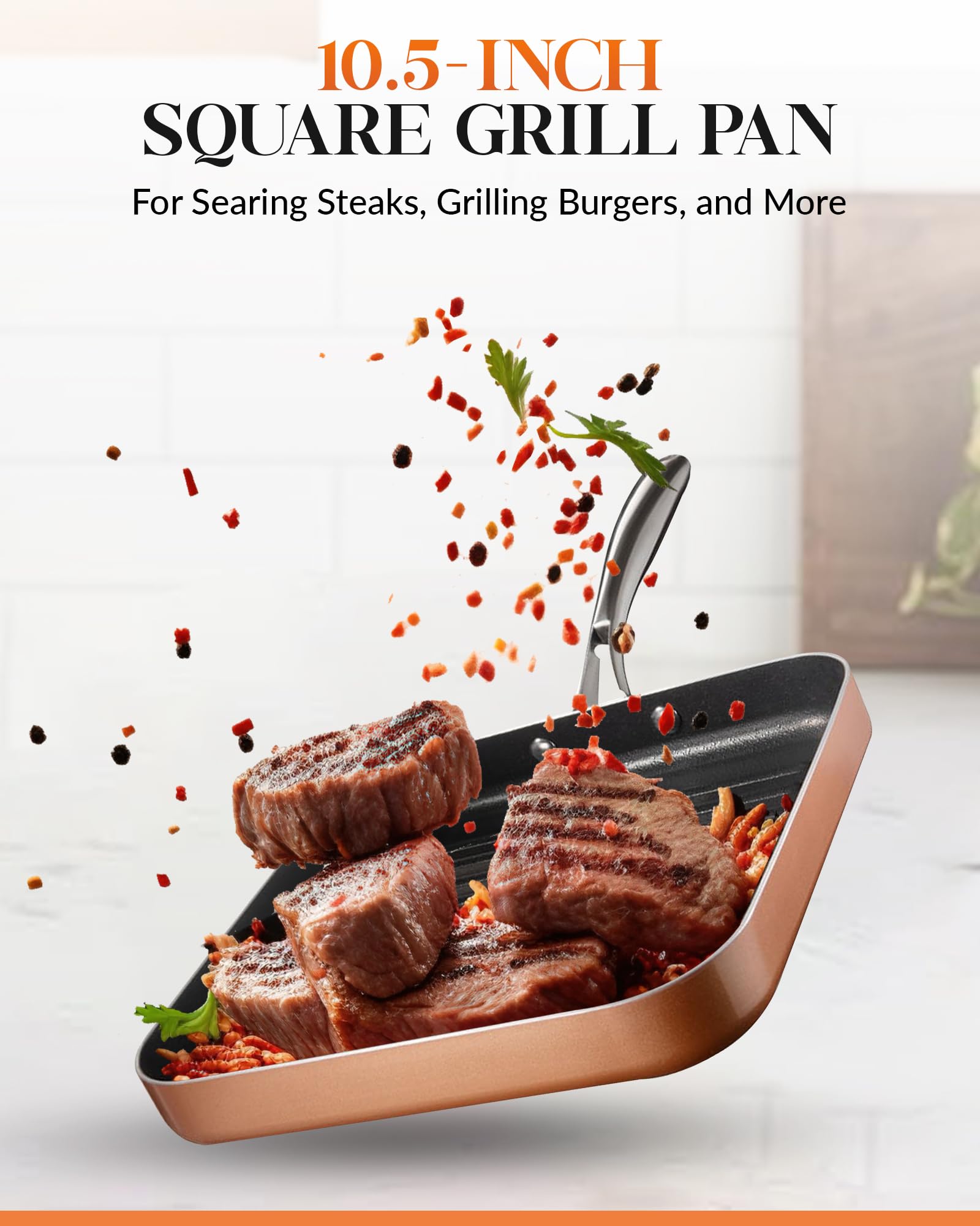 GOTHAM STEEL Nonstick Grill Pan for Stove Top with Grill Sear Ridges, Nonstick Ultra Durable Grilling Pan, Metal Utensil Safe, Stay Cool Stainless-Steel Handle, Oven & Dishwasher Safe, Non-Toxic