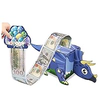HEIPINIUYE Money Gift Box for Cash Pull 3D Triceratops Surprise Money Box with Plastic Bags Money Roll Gift Box for Kids Girls Boys Birthday Money Pull Box