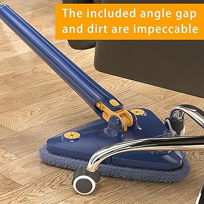 Rotatable Adjustable Cleaning Mop, 360° Triangle Microfiber Mop with Long Handle, 4 Reusable Washable Mop Pads, Wringer, Wet Dry Shower Scrubber Brush for Hardwood Windows Floor Wall Tile Dust (Blue)