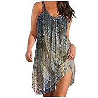 Womens Casual Comfortable Summer Beach Dress Spaghetti Strap Sleeveless 2023 Sexy Dresses Print Slim Fit Dress