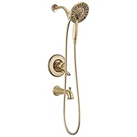 Delta Faucet Linden 17 Series Dual-Function Tub and Shower Trim Kit, Shower Faucet with 4-Spray In2ition 2-in-1 Dual Hand Held Shower Head with Hose, Champagne Bronze T17494-CZ-I (Valve Not Included)
