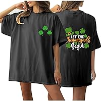 Women St Patrick's Day Shirts Let The Shenanigans Begin Tee Tops Lucky Clover Summer Funny Sayings Short Sleeve Tops