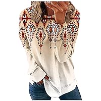 Workout Tops for Women Women's Round Neck Tops Cotton Women's Casual Fashion Print Long Sleeve O-Neck Pullover Top Blouse