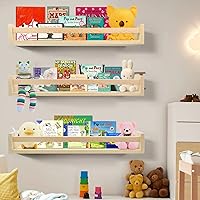 Floating Bookshelf 24 Inches Set of 3, Wall Mounted Nursery Book Shelves for Bathroom Decor, Kids Room, Kitchen Spice Rack, Book Shelf Organizer for Baby Nursery Decor