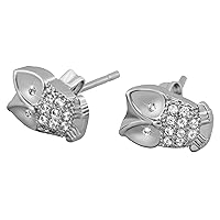 Hanessa Silver Owl Earrings Platinum Plated Cubic Zirconia Stone Animal Girls Ladies Jewelry, Cubic Zirconia