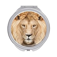 Majestic Lion Crowned with Mane Compact Mirror for Purse Round Portable Pocket Makeup Mirrors for Home Office Travel