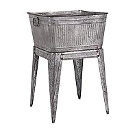 Benjara Multi Functional Galvanized Metal Tub on Stand, Gray