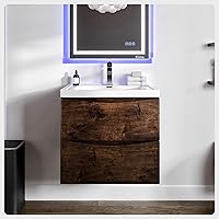 Eviva Smile 28 inch Rosewood Wall Mount Modern Bathroom Vanity with White Integrated Acrylic Top