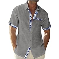 Men's Cotton Linen Button Down Shirts Summer Floral Print Hawaiian Shirts Fancy Holiday Beach Shirts Fashion Clothes