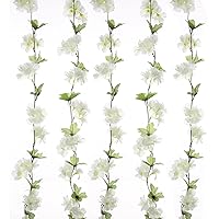 2Pcs Artificial Cherry Blossom Flower Garland Silk Fake Hanging Flower Vines for Home Wedding Decoration, 7.2FT(White)
