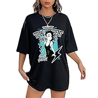 Women's T-Shirt Figure & Letter Graphic Drop Shoulder Tee T-Shirt for Women