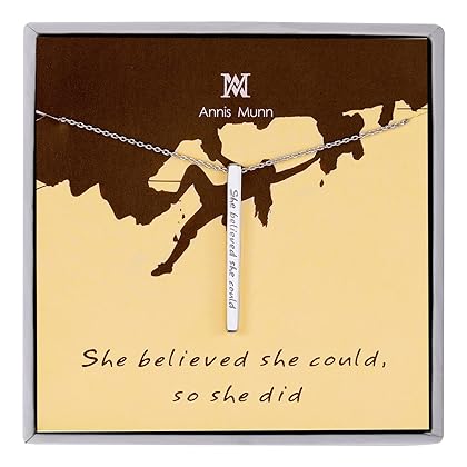 Annis Munn Women 925 Sterling Silver Bar Necklace Gift for Women Girl Jewelry Engraved ' She Believed She Could So She Did' Birthday Valentine's Day and Mother's Day Jewelry