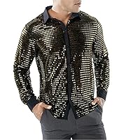 Men's Sparkly Sequins Shirts Vintage Party Dance Retro 70S Disco Nightclub Performance Shirt Tops Man Clothing