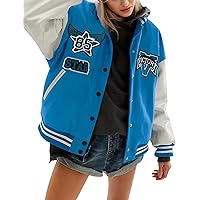 Flygo Womens Varsity Jacket Vintage Quilted Lined Baseball Letterman Jackets Y2K Streetwear