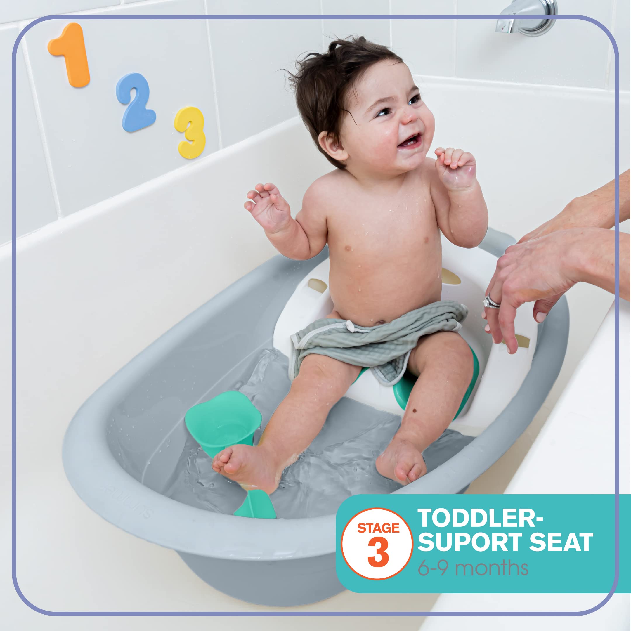 Summer Gentle Support Multi-Stage Tub - For Ages 0-24 Months - Includes Soft Support, Two Bath Toys, A Hook for Storage and Dying, and a Drain Plug