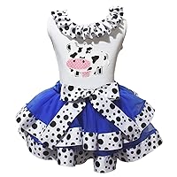 Petitebella Milk Cow Dress Shirt Royal Blue Black White Dots Ribbon Petal Skirt Outfit Nb-8y
