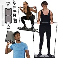 EVO Gym - Portable Home Gym Strength Training Equipment, at Home Gym | All in One Gym - Resistance Bands, Base Holds Gym Bar & Handles for Travel | Portable Gym & Home Exercise Equipment