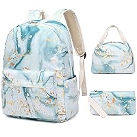 Sunborls Backpack for Teen Girls Lightweight High-Capacity Student Bookbag Women Backpack With Lunch Bag Pencil Bags Student Bookbags 3pcs（Marble green）