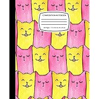 Seamless Pattern With Light Pink And Yellow Cats: Cute Kawaii Composition Notebook, Wide Ruled, 7.5 x 9.25, 120 Pages, For kids, teens, and adults