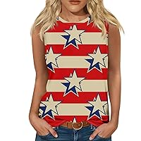 Trendy T Shirts for Women 4th of July Independence Day Printed Tank Tops Popular Round Neck Sleeveless Casual Top