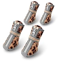 QUMY Dog Shoes for Small Dog, Puppy Dog Boots & Paw Protectors for Winter Snow Day, Summer Hot Pavement, Waterproof in Rain Weather, Ourdoor Hiking, Indoor Hardfloors with Non-slip Sole Leopard Size 4