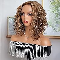 Honey Blonde Short Wave 13X6 Lace Front Wigs Human Hair HD Lace Pre Plucked Brazilian Hair Highlight Wigs 150% Density Short Bob Wavy Blonde Wigs Ombre Color Human Hair 4/27 Color 8Inch