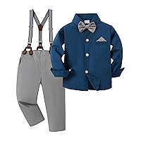 DISAUR Baby Boy Clothes Suits, Toddler Dress Shirt with Bowtie + Suspender Pants Outfit Sets Gentleman Wedding 1-6 Years