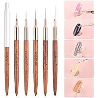 KADS Fine Liner Brush, Nail Art Striping Brushes 6/9/12/15/18mm Thin Line Nail Brush Detail Drawing Brush Gel Nail Polish Brush (Set of 5Pcs)