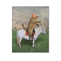 Funny Cat Riding Horse Wall Art Canvas Painting Prints Hanging Picture Artwork Vertical Poster Decoration for Living Room Office