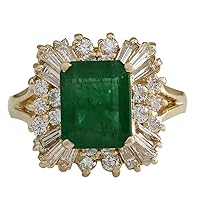 3.82 Carat Natural Green Emerald and Diamond (F-G Color, VS1-VS2 Clarity) 14K Yellow Gold Luxury Engagement Ring for Women Exclusively Handcrafted in USA