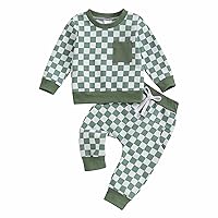 Lesimsam Toddler Baby Boy Girl Fall Winter Clothes Checkered Plaid Long Sleeve Sweatshirt Pullover Joggers Pants Outfit Set