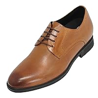 CALTO Men's Invisible Height Increasing Elevator Shoes - Brown Premium Leather Lightweight Lace-up Formal Oxfords - 3 Inches Taller - Y10752