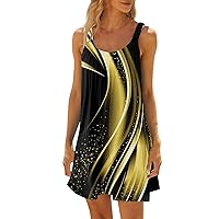 Summer Dresses for Women 2024 Printed Pleated Sun Dress Sleeveless Vacation Dress Swing Trendy Casual Beach Dress