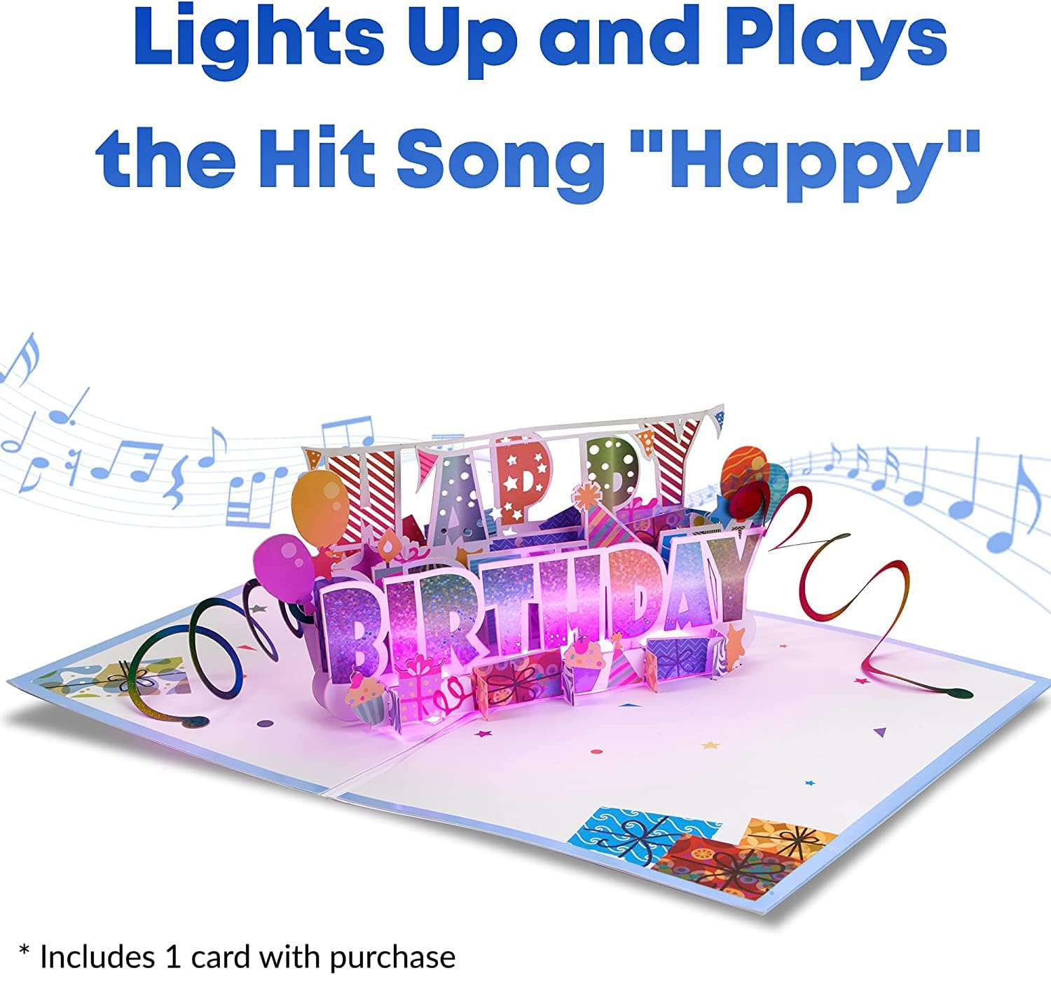 LIGHTS & MUSIC Happy Birthday Card - Plays Song 'HAPPY', 3D Musical Happy Birthday Card, Birthday Cards for Women, Birthday Cards for Men, Birthday Gift Cards, Greeting Cards, 1 Pop Up Birthday Card