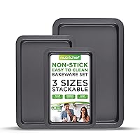 NutriChef 3-Piece Nonstick Oven Cookie Sheets for Baking - Heavy Duty Carbon Steel Baking Sheet Pans Set - Large, Medium, and Small Sized Baking Tray - Dishwasher Safe, Black