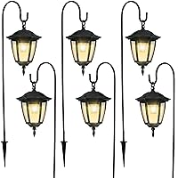 Dynaming 6 Pack Solar Hanging Lights Outdoor, Solar Powered Garden Decorative Lanterns with 6 x 38 Inch Shepherd Hooks, Waterproof Landscape Lighting for Lawn Patio Yard Pathway Driveway, Warm White