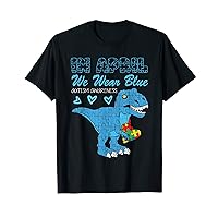 Autism Awareness In April We Wear Blue Boys Girls Dinosaur T-Shirt