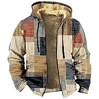 Mens Winter Coat With Hood Fleece Zip Up Coat Thermal Heavy Windbreaker Casual Vintage Oversized Jacket