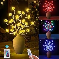 Anycosy Color Changing Lighted Rose Tree, Rose Flower Table Lamp with Remote Control, 24 LED Lighted Rose Flower with USB for Valentine's Day 2 Pack
